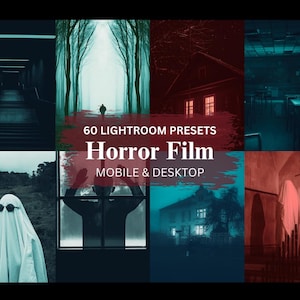 Può includere: Un collage di immagini con un tema di film horror. Le immagini includono un corridoio buio, una casa rossa con finestre illuminate, un'aula con banchi, un bosco con una figura in lontananza, una finestra con una figura nell'ombra, una casa con finestre illuminate e una chiesa con una figura spettrale.