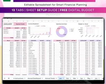 Annual Budget Spreadsheet for Google Sheets (Digital Download)