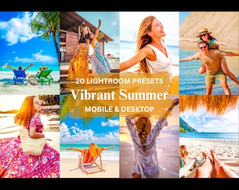 20+ Lightroom Mobile & Desktop Presets, Vibrant Summer Travel Filter, Bright Color Summer Presets for Outdoor, Beach Presets for Influencer