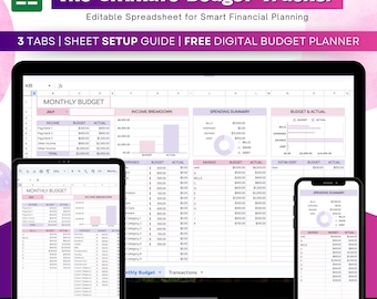 Monthly Budget Planner Google Sheet: Simple Financial Spreadsheet (Digital Download)