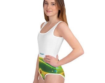 All-Over Print Youth Swimsuit Perfect for Beach or Pool Activities Trendy and Comfortable  Elegant Beachwear  Swimsuits Inspired by Nature