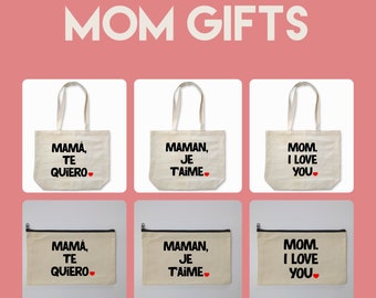 I Love You Mom Canvas Tote Bag or Zip Pouch, Mother's Day Gift
