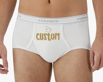 Custom Text Gold Crown Men's Briefs – Personalized Handwritten Font Gag Gift Underwear