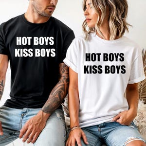 Hot Boys Kiss Boys Crewneck: LGBTQ Graphic Tee or Fleece Sweatshirt