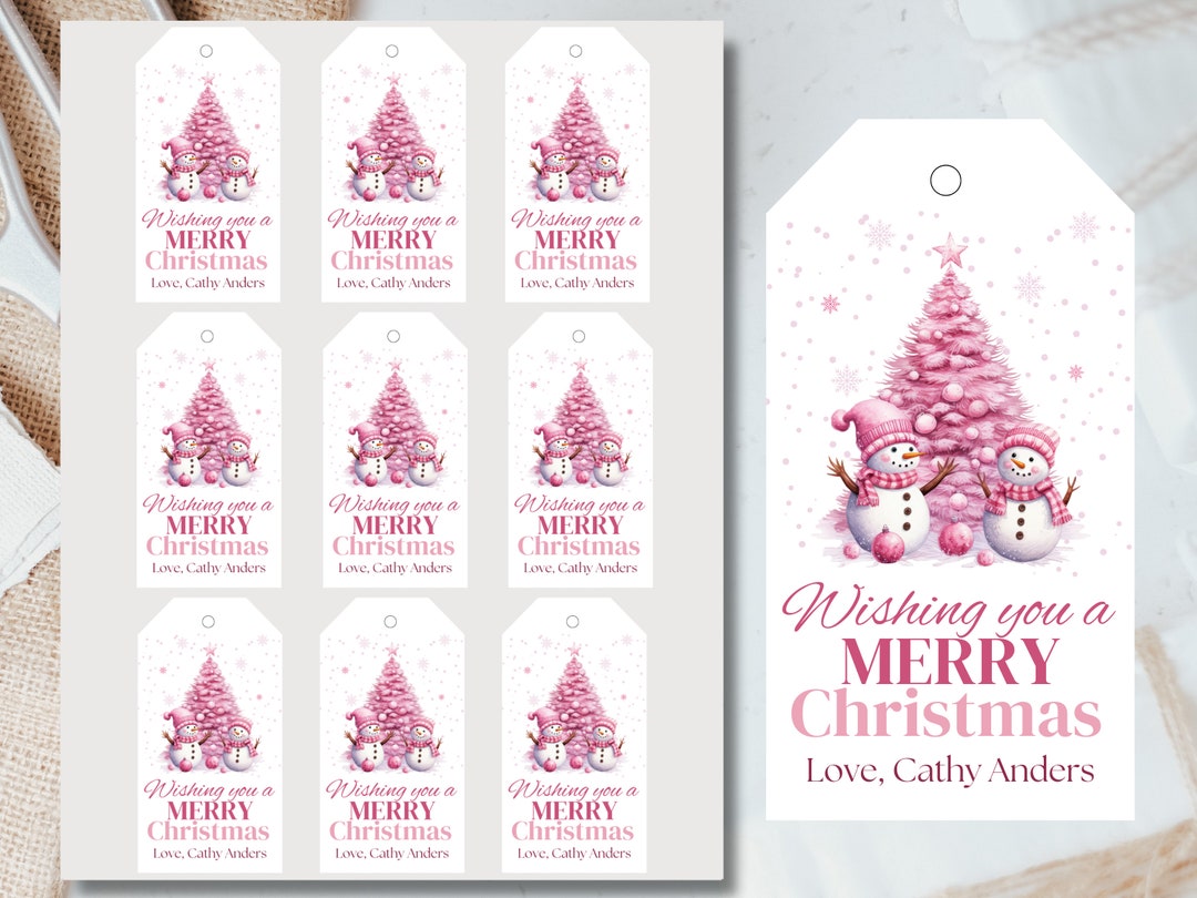 Editable Pink Christmas Tag, Printable Christmas Gift Tag, Christmas ...