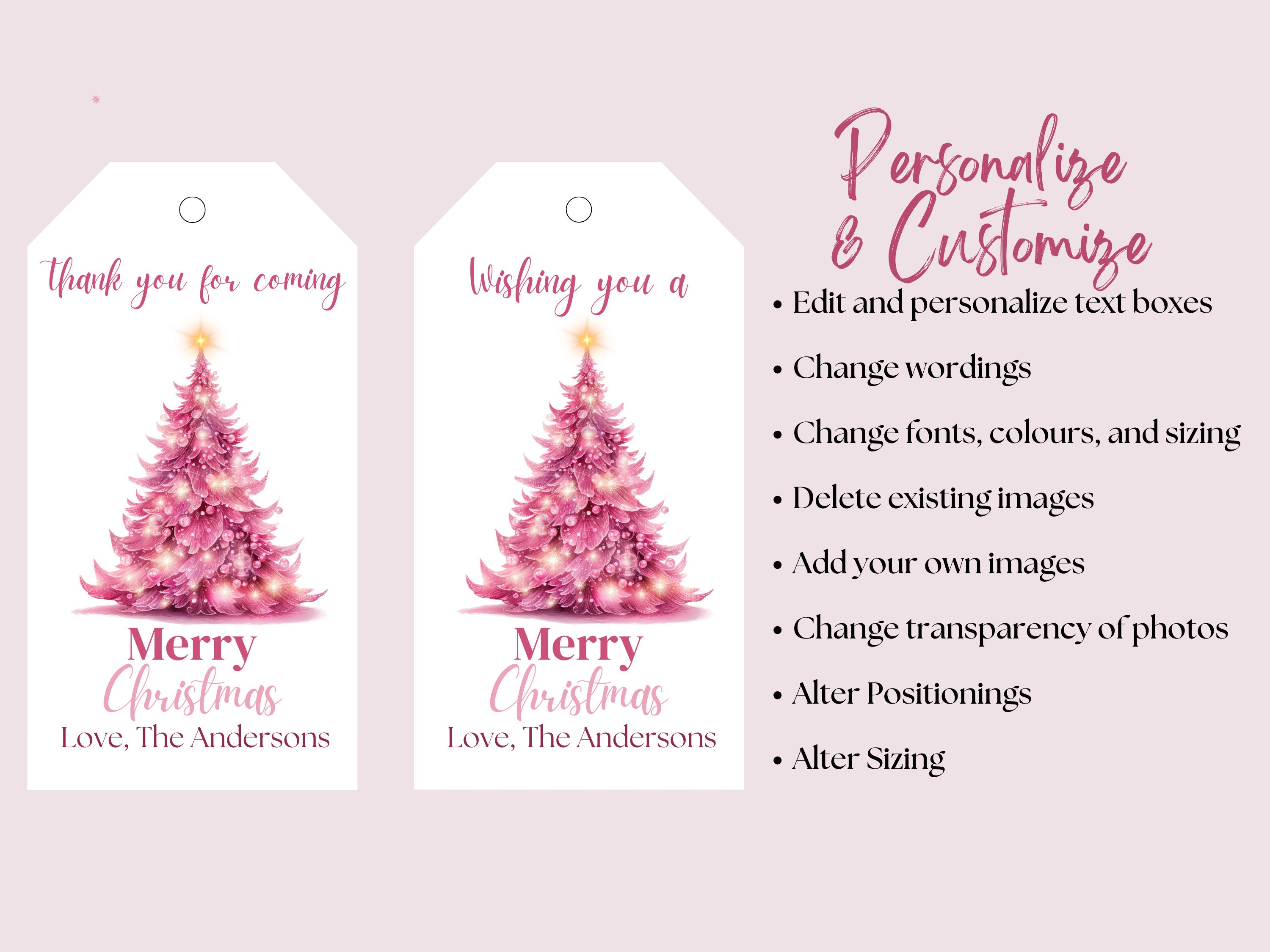 Editable Pink Christmas Tag, Printable Pink Christmas Gift Tag ...