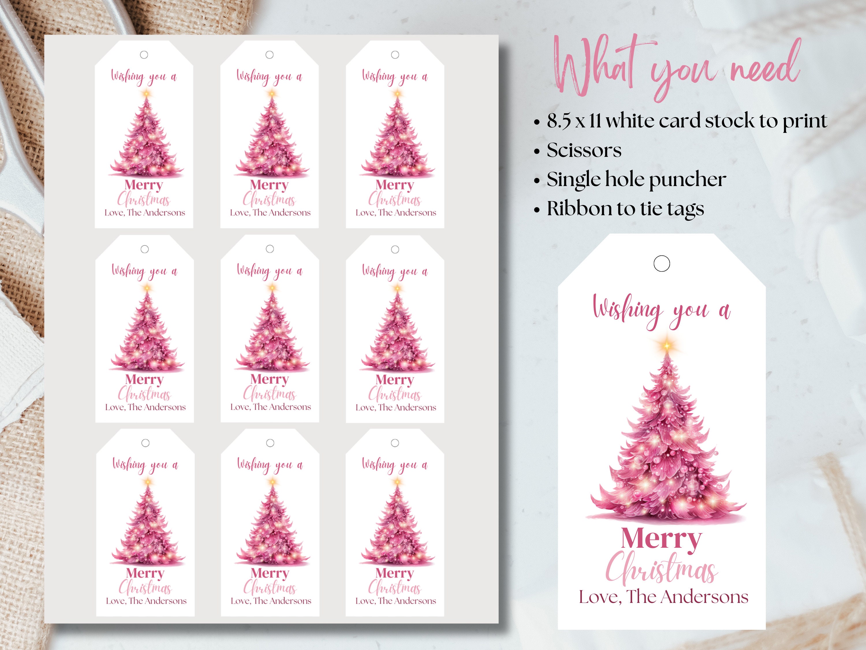Editable Pink Christmas Tag, Printable Pink Christmas Gift Tag ...