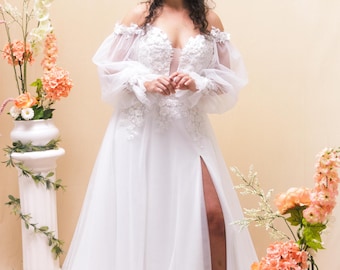 Bethany 3D Floral A-line Wedding Dress: Ivory Tulle, Green Lace - Etsy Bethany 3D Floral A-line Wedding Dress: Ivory Tulle, Green Lace - Etsy