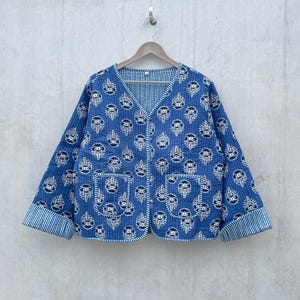 Quilted Jacket Block Printed Boho Style Quilted Handmade Jackets, Coat Holidays Gifts Button Closer Jacket for Women Gifts, jacket for women