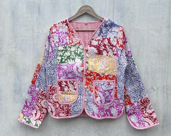 Handmade Patchwork Quilted Cotton Jacket: Reversible Boho Coat