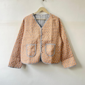 Cotton Women&#39;s Quilted Jacket Block Printed Boho Style Quilted Handmade Jackets, Coat Holidays Gifts Button Closer Jacket for Women Gifts