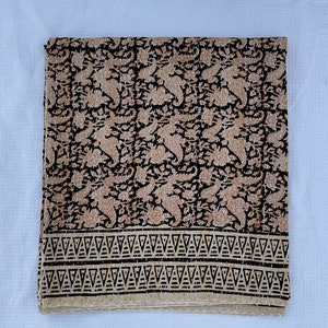 Hand Block Print Kantha Quilt: Floral Cotton Bedspread (Queen)