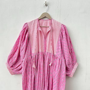 Floral Block Print Cotton Gauze Dress: Lightweight Summer Dress