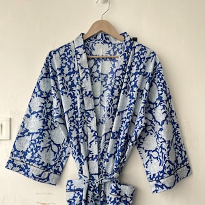 Cotton Kimono Robe Dressing Gown, Block Print Bridesmaid Robe, Summer Nightwear, One Size gift for her, light weight