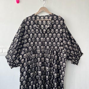 Midi Dress, Mini Dress, Floral Long Block Print Dress, Deep Neck with string closer