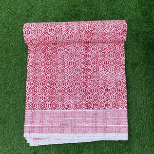 Hand Block Floral Kantha Quilt: 100% Cotton Bedspread Throw