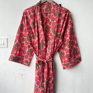 Cotton Kimono Robe Dressing Gown, Block Print Bridesmaid Robe, Summer Nightwear, One Size, kimono for women