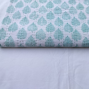 Indian Handmade Kantha Quilt C Green Hand Block Print Kantha Bedspreads Indian Quilt Queen Kantha Throw Blanket Kantha Bedcover