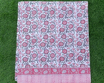 Floral Print Queen Kantha Quilt: Handgemachte Baumwolle Tagesdecke