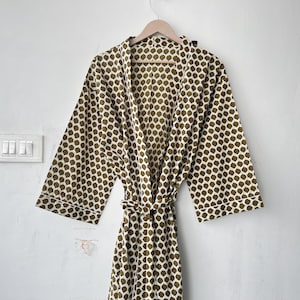 Cotton Kimono Robe Dressing Gown, Block Print Bridesmaid Robe, Summer Nightwear, One Size, Gift For Her