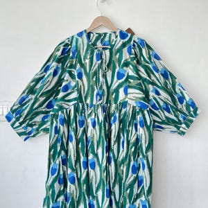 Floral Block Print Cotton Gauze Dress: Summer Midi Mini Dress