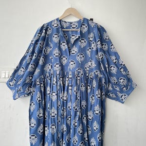 Midi Dress, Mini Dress, Floral Long Block Print Dress, Deep Neck with string closer,  Floral Long Block Print Dress, gift for her, Dress