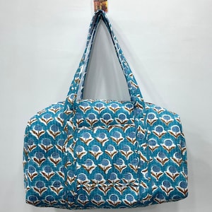 Große Baumwoll Weekender Reisetasche, Handgemachte Gesteppte Stoff Reisetasche, Block Gedruckt Reisetaschen, Handgepäck Tasche, Taschen für Frauen,