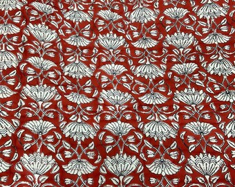 Red Cotton Kantha Quilt: Hand Block Floral Print Bedspread (90x108 inches)