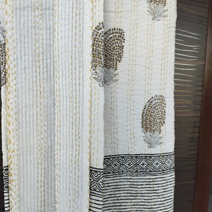 Handmade Indian Kantha Quilt: Brown Floral Print Cotton Bedspread
