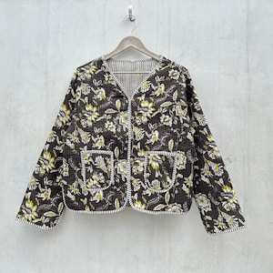 Block Printed Boho Style Quilted Handmade Jackets, Coat Holidays Gifts Button Closer Jacket for Women, Cotton Women&#39;s Quilted Jacket Gifts