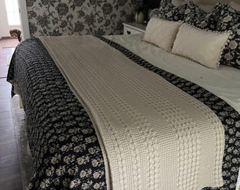 Black Floral Kantha Quilt: Reversible Hand Block Print Queen Bedspread