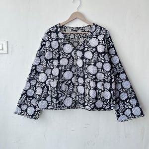 Cotton Women&#39;s Quilted Jacket Block Printed Boho Style Quilted Handmade Jackets, Coat Holidays Gifts Button Closer Jacket for Women Gifts