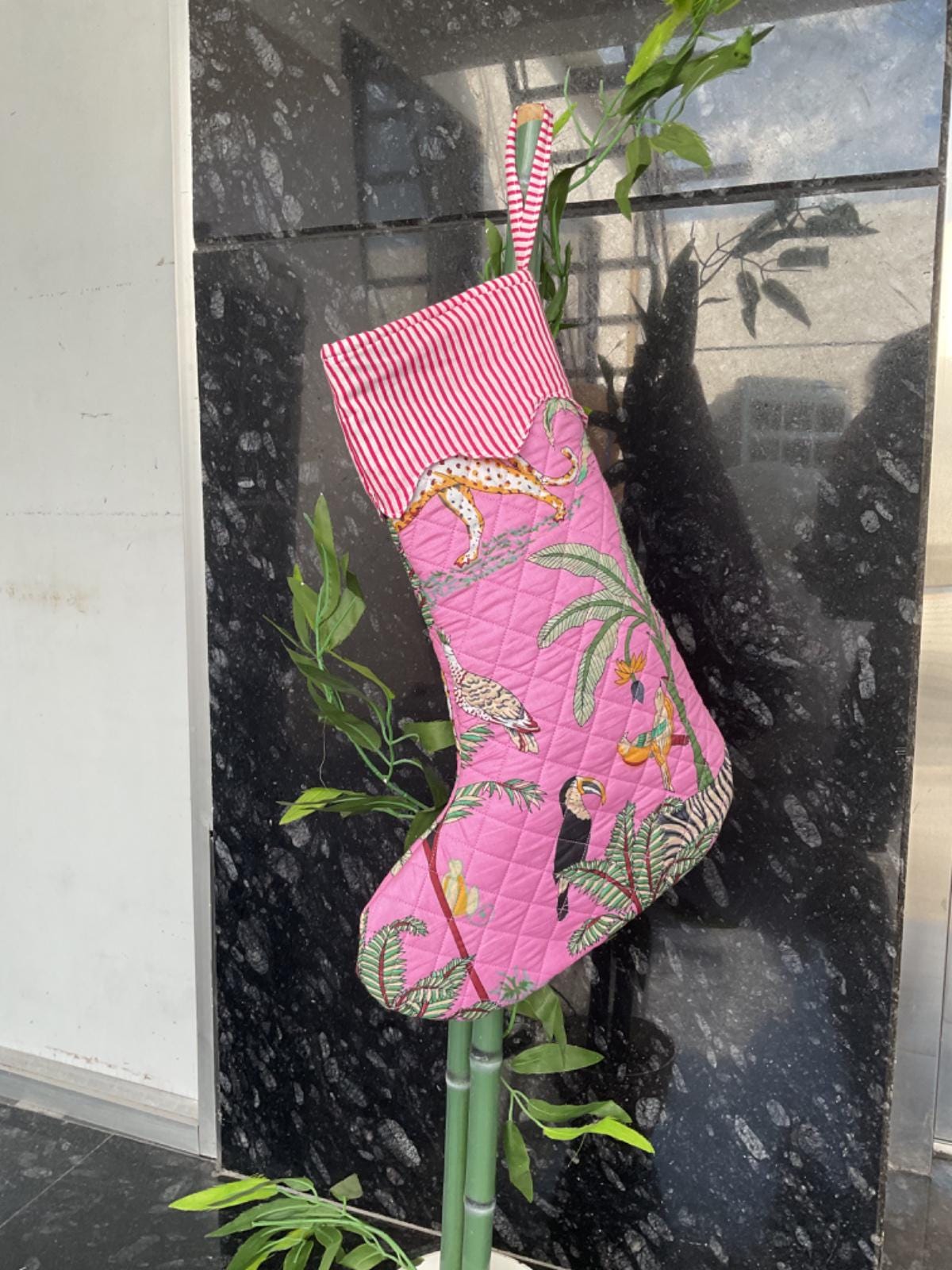 34 Adorable Christmas Stocking Ideas to Hang with Pride: Festive Flair for Your Fireplace 20 Pink Quilted Christmas Stocking: Hand Block Printed Cotton, Tropical…