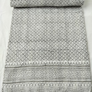 Indian Handmade kantha bedcover kantha bedspread with a beautiful leaf print grey combination  handblocked kantha quilt queen bedspread