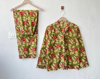 Conjunto de pijama floral em algodão indiano: roupa de dormir de verão para noivas