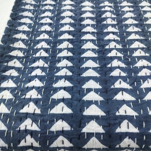 Blue Hand Block Print Kantha Quilt Bedspreads Indian Cotton Kantha Quilt Bedcover Handmade Kantha Twin/Queen/King Size Kantha Throw Blanket