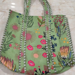 Floral Print Cotton Tote Bag: Handmade Quilted Market Bag