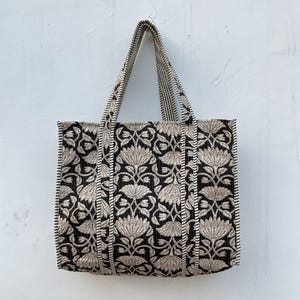 Quilted Cotton Handprinted Reversible Large multicolor Floral Tote Bag Eco friendly Sustainable Sturdy Grocery Shopping Handmade Boho bag