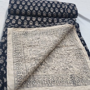New black cotton quilt indian machine stitch quilt block printed queen quilt cotton bedspread kantha quilt blanket throw indian throw quilt