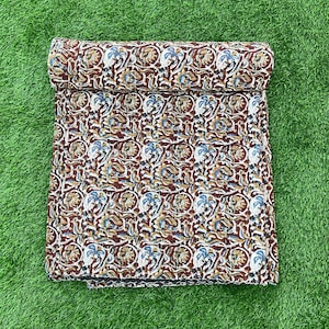 Floral Print Kantha Quilt: Handmade Indian Cotton Bedcover