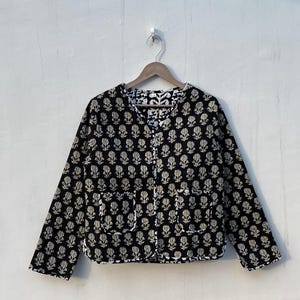 Cotton Women&#39;s Quilted Jacket Block Printed Boho Style Quilted Handmade Jackets, Coat Holidays Gifts Button Closer Jacket for Women Gifts