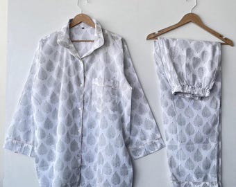 Floral Print Cotton Pajama Set: Bohemian Sleepwear