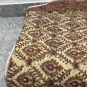 Hand Block Print Kantha Quilt: Indian Cotton Stuffing Bedspread Blanket
