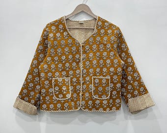 Block Printed Cotton Quilted Jacket: Handmade Boho Style