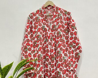 Hand Block Vegetable Tomato Print Kaftan Dress: Resort Wear