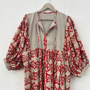 Floral Block Print Cotton Gauze Dress: Lightweight Summer Dress