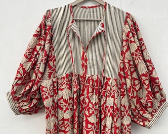 Floral Block Print Cotton Gauze Dress: Lightweight Summer Dress