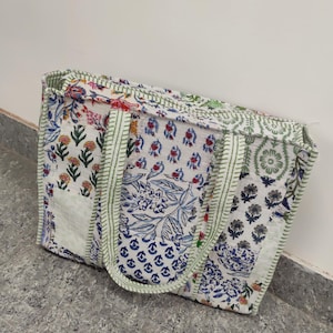 Handmade Patchwork Cotton Tote Bag: Quilted Boho Market Bag