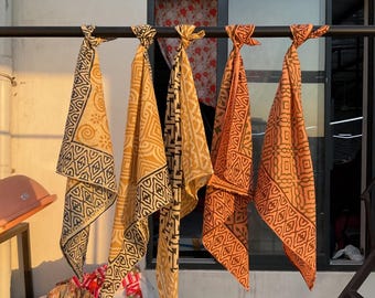 Handmade Block Print Cotton Bandana Scarf: Boho Head Wear 50 x 50 cm