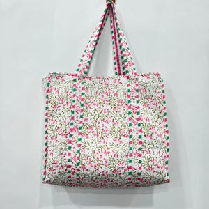 Handmade Quilted Cotton Tote Bag: Reversible Floral Print, Large Boho Shopper